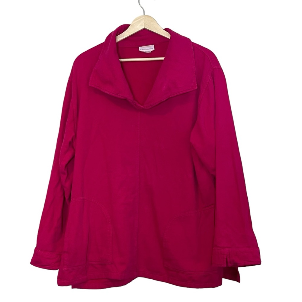 Soft Surroundings Fuchsia Pullover Sweatshirt Size LP Big Collar Pockets